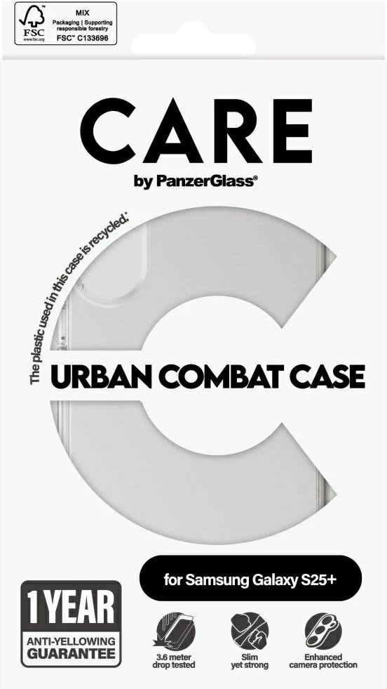 Mbështjellës PanzerGlass CARE Urban Combat Case për Samsung Galaxy S25+, Transparent