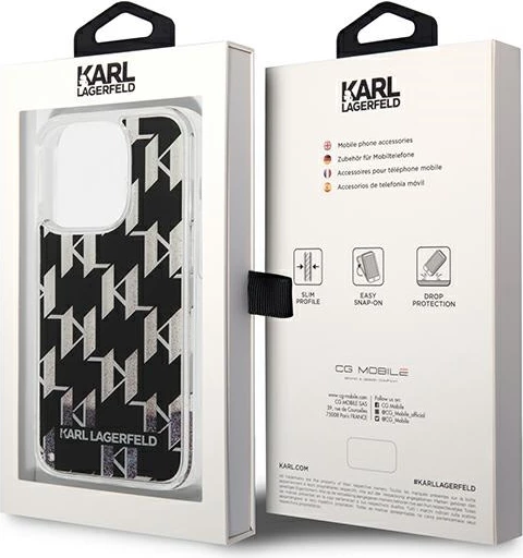 Mbështjellës Karl Lagerfeld KLHCP14XLMNMK për iPhone 14 Pro Max 6.7", i fortë, Liquid Glitter Monogram, zi
