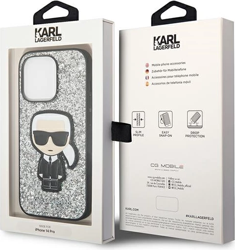 Mbështjellës Karl Lagerfeld KLHCP14XGFKPG për iPhone 14 Pro Max 6.7", Glitter Flakes, Argjendtë