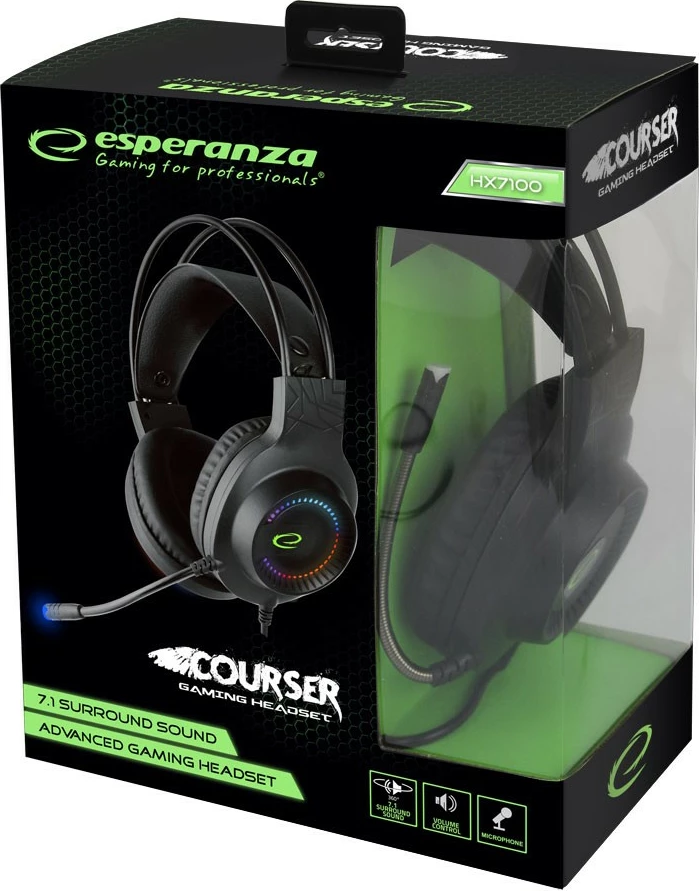 Kufje gaming Esperanza me mikrofon, 7.1 Surround, USB, të zeza