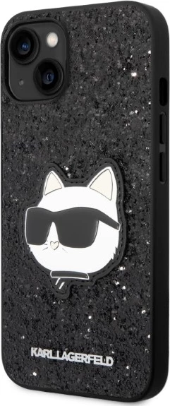 Mbështjellës Karl Lagerfeld Glitter Choupette për iPhone 14 Plus 6.7", i zi, hardcase