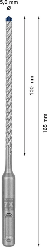 Bit për çekiç rrotullues Bosch SDS plus-7X 5mm 165mm, për beton e gur