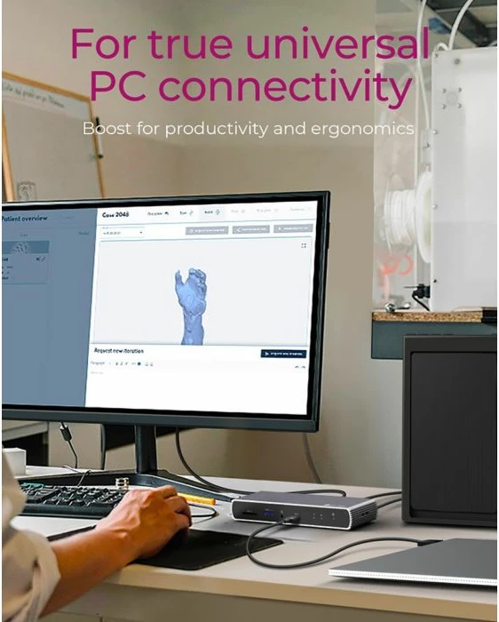 Docking station ICYBOX IB-DK8801-TB4 Thunderbolt 4, 40Gbps, PD deri 96W, 1x8K ose 2x4K, Ethernet, gri/argjend