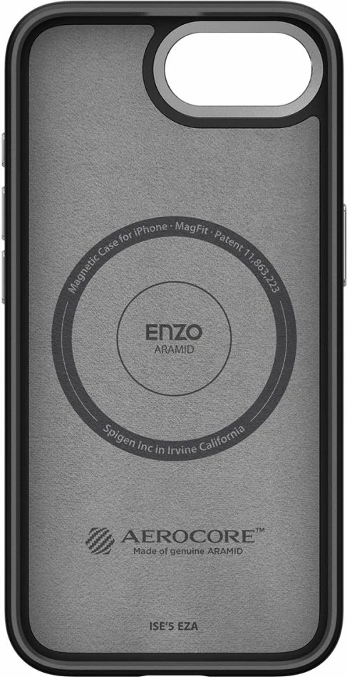 Mbështjellës, Spigen, Enzo Aramid MagSafe, për iPhone 16e, aramid me përfundim alumin, kompatibil me MagSafe, zi