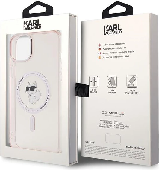 Mbështjellës Karl Lagerfeld IML Choupette MagSafe për iPhone 15 Plus, rozë
