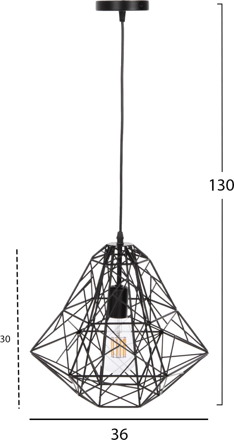 Llambë varëse tavani, kapak rrjetë metali e zezë, FH4067, 36x30x130H cm