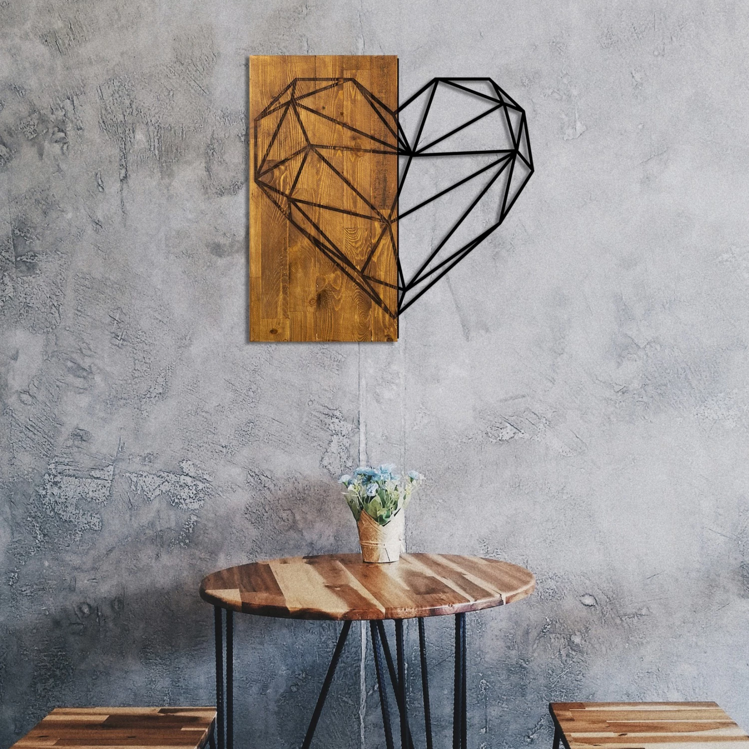 Dekor muri prej druri me zemër metalike të zezë FH7219 58x58 cm