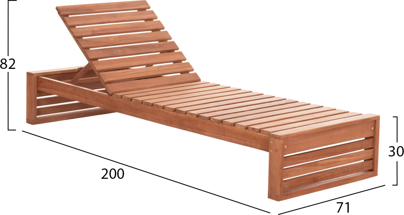 Shezlong ZIZEL, dru tik natyral, pa jastëkë, 200x71x30cm
