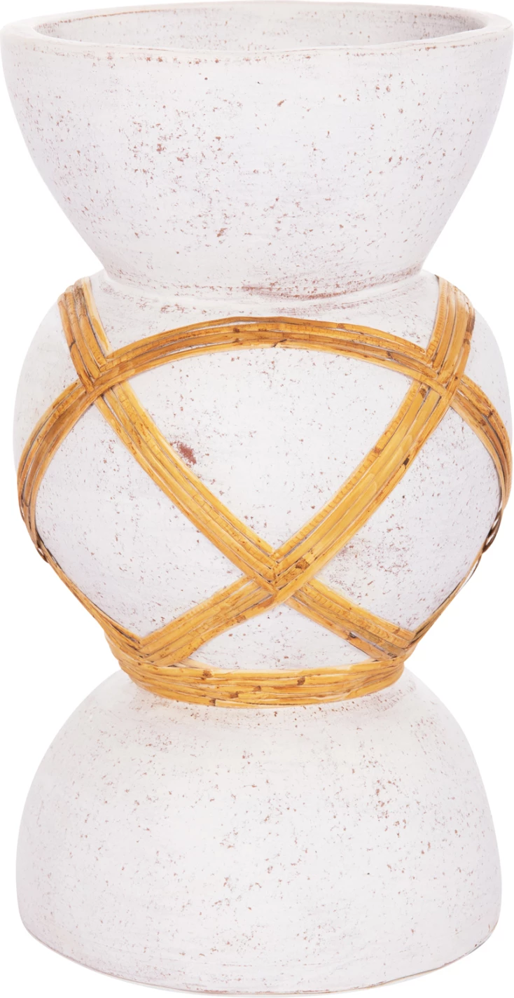 Vazo dekorative për dysheme MAYNARD, çimento fiber, ngjyrë e bardhë, ratan, Φ27.5x50Hcm