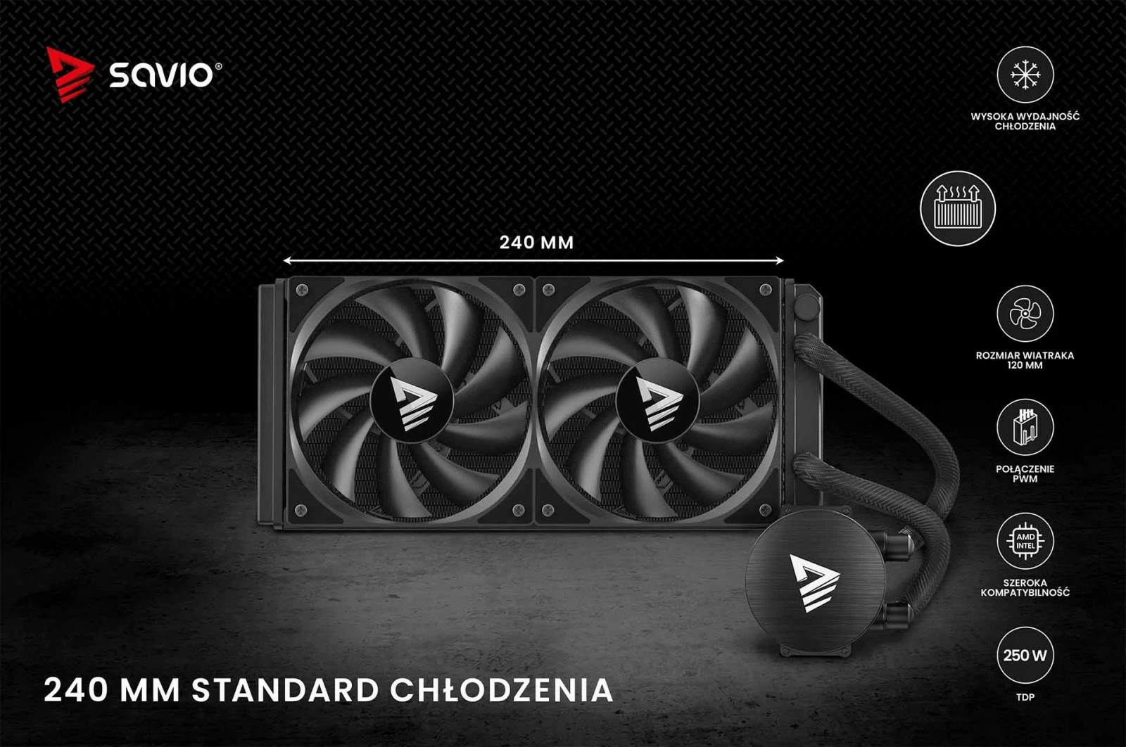 Ftohje me ujë për CPU, Savio NOX 240 mm, 2x120 mm PWM, TDP 250 W, pa ndriçim