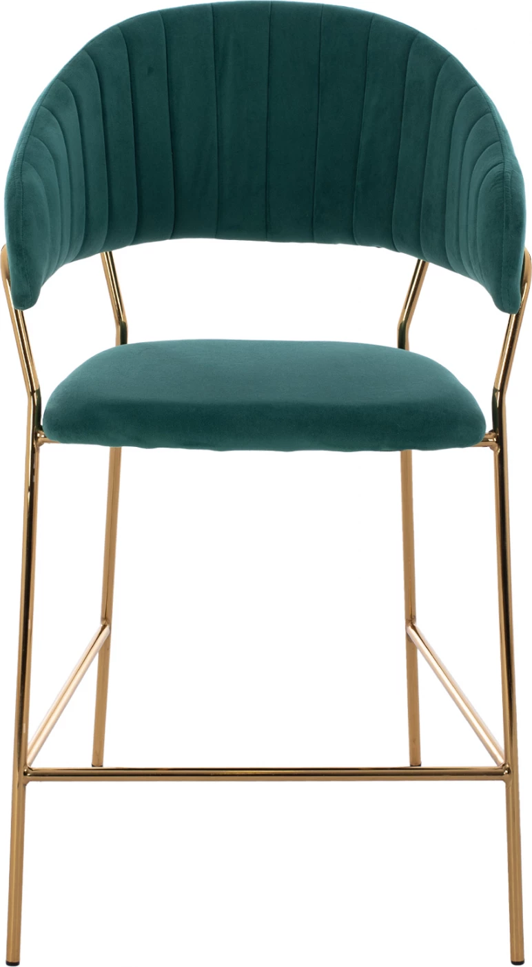 Karrige për bar, lartësi mesatare, FH8734.03, kadife e gjelbër, kornizë e artë, 60x55x100 cm., set prej 2 copë