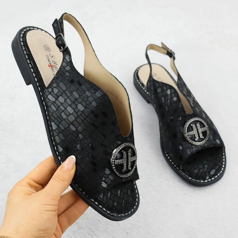 Sandale lëkure për femra S.Barski KV51-094, të zeza