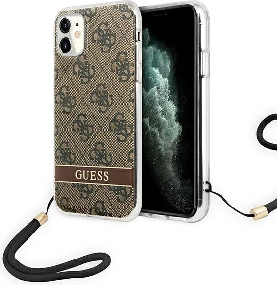 Mbështjellës Guess GUOHCN61H4STW për iPhone 11, 4G Print Strap, Kafe