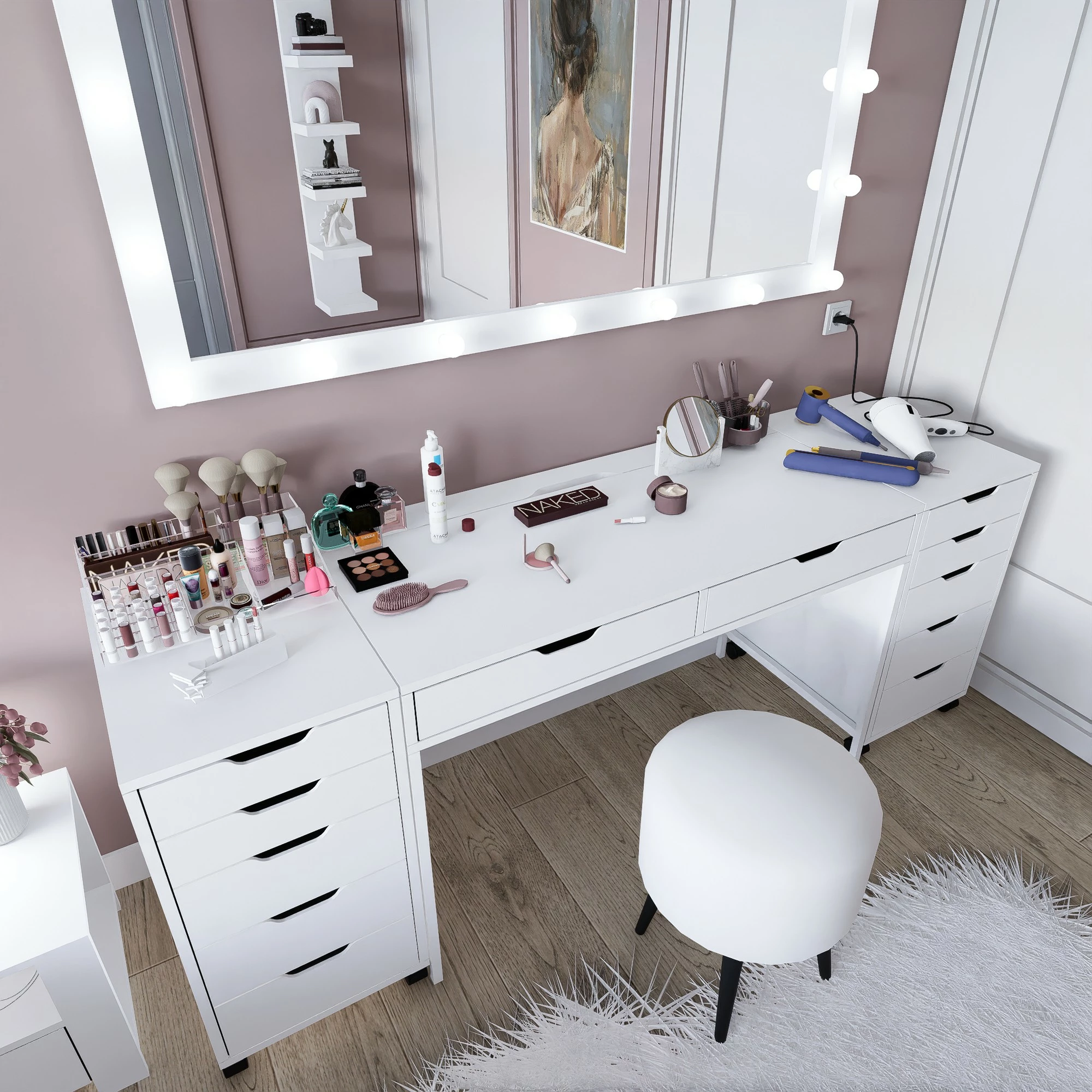 Tavolinë grimi Hanah Home, Duru 1600-55, ngjyrë e bardhë mat