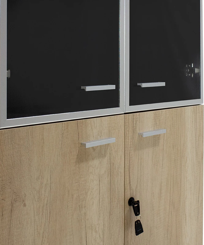 Raft librash Lotus me katër dyer, xham dhe dru, ngjyrë lisi-antracit, 80x40x200cm