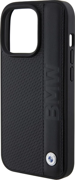 Mbështjellës BMW Leather Textured & Stripe për iPhone 15 Pro, i zi