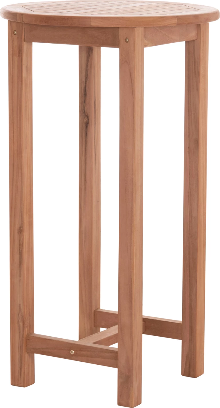 Tavolinë e lartë bar, rrumbullake, dru tik natyral, PRESSCOT FH18114, 60x105cm