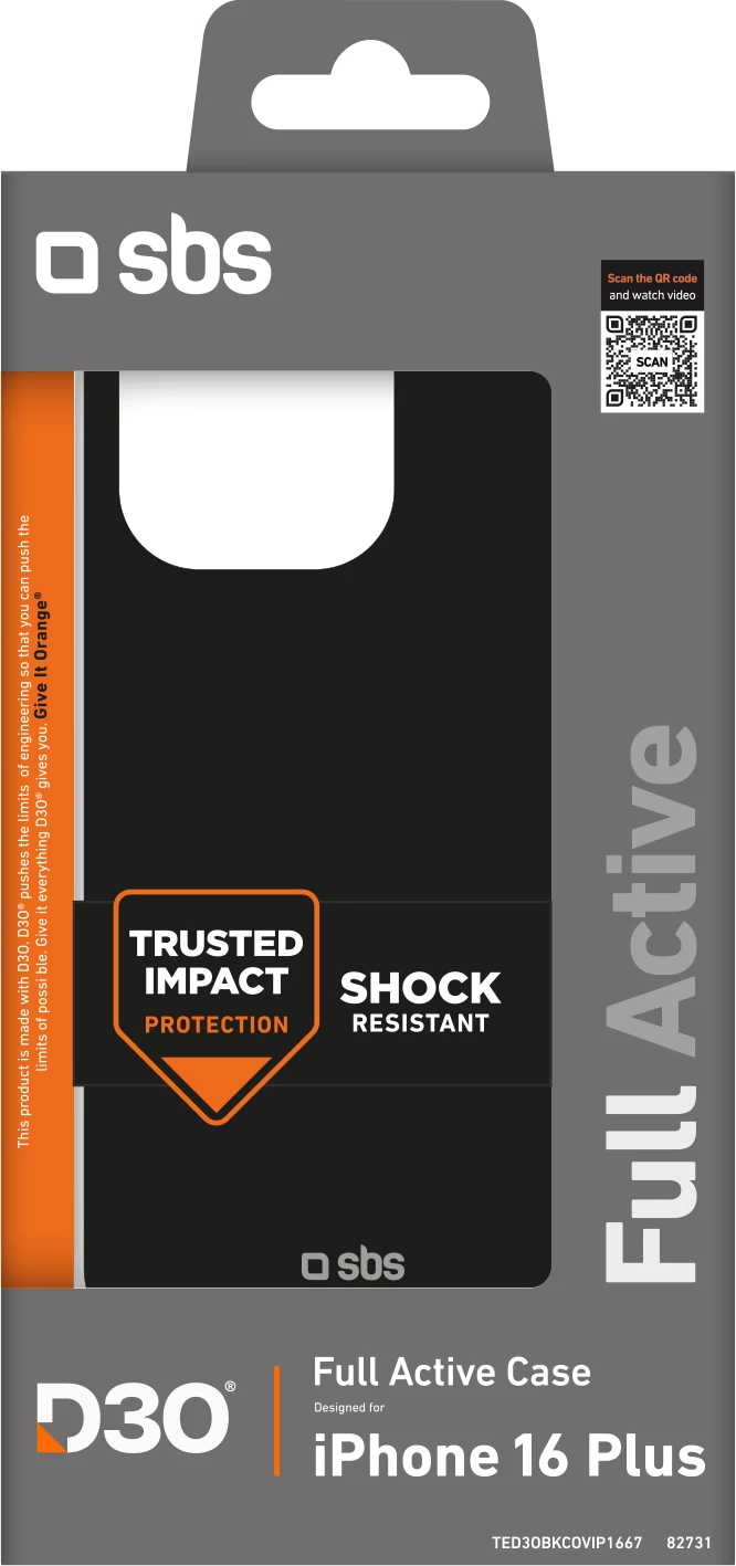 Mbështjellës SBS Full Active D3O për iPhone 16 Plus, i zi