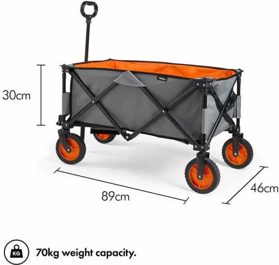 Karrocë kampingu palosëse VONHAUS 2500308, kapacitet deri 70kg, dorezë teleskopike, gri/portokalli