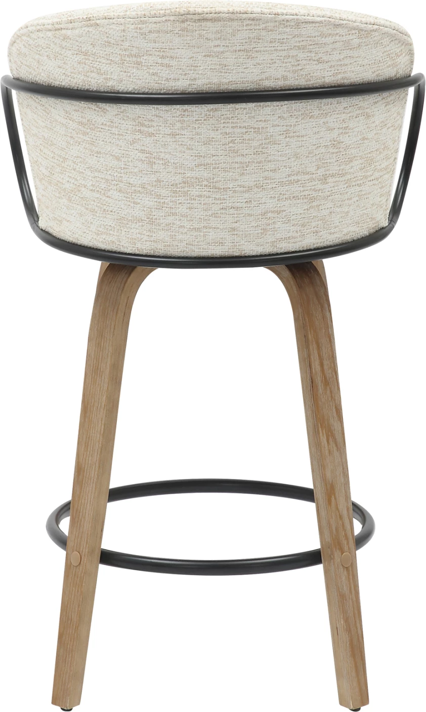 Karrige për bar, lartësi mesatare, NEBOR, FH9986.01, këmbë dru, metal i zi, pëlhurë ecru, 53.5x51x90 cm, set prej 2 copë