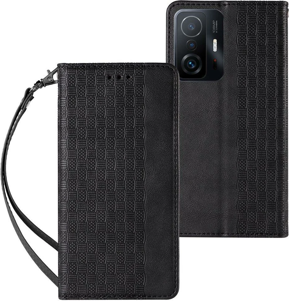 Mbështjellës Hurtel Magnet Strap Case për Samsung Galaxy A12 5G, me portofol, litar dore, e zezë
