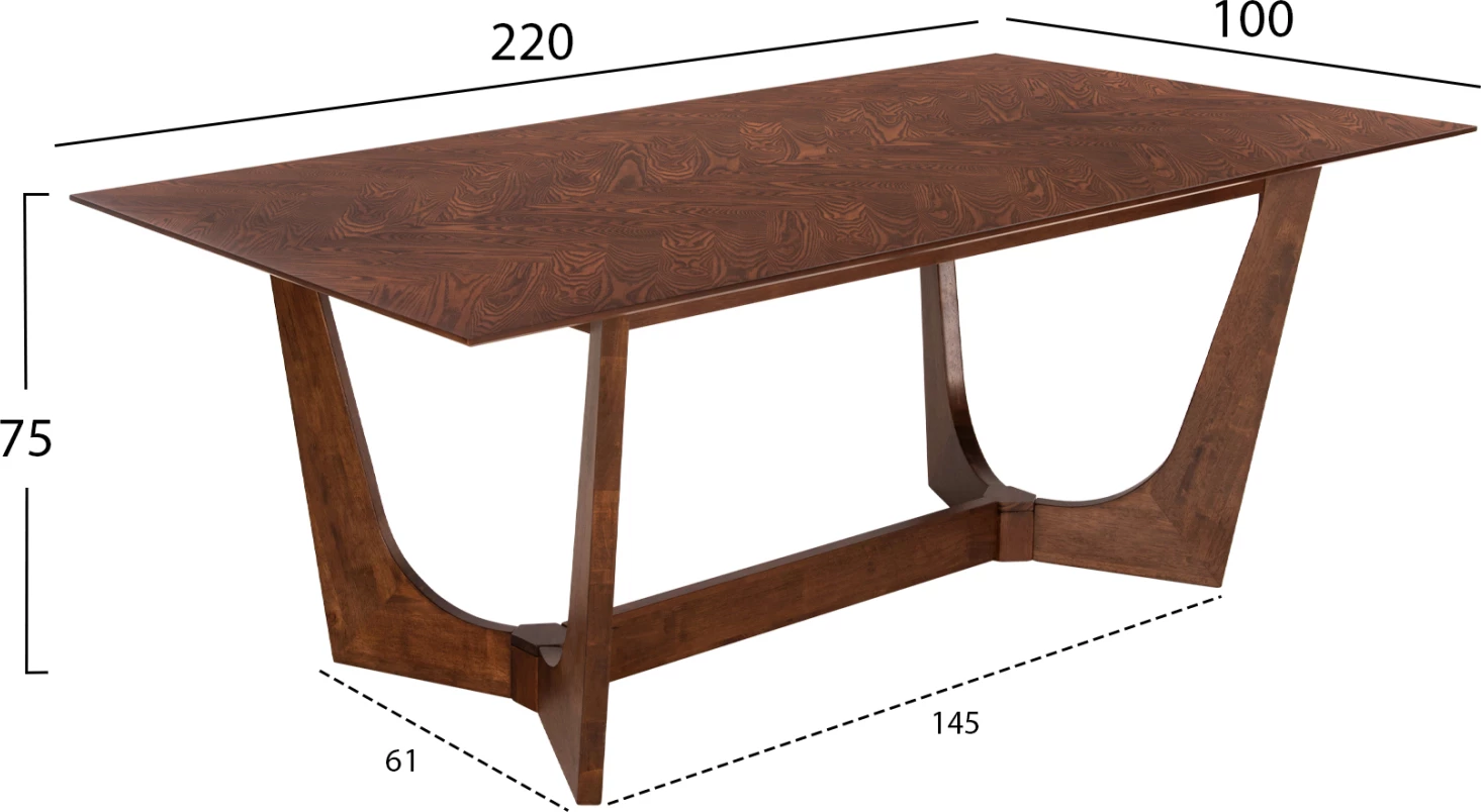 Tavolinë ngrënieje RIMER, MDF me furnir druri frashëri, ngjyrë arre, 220x100x75H cm