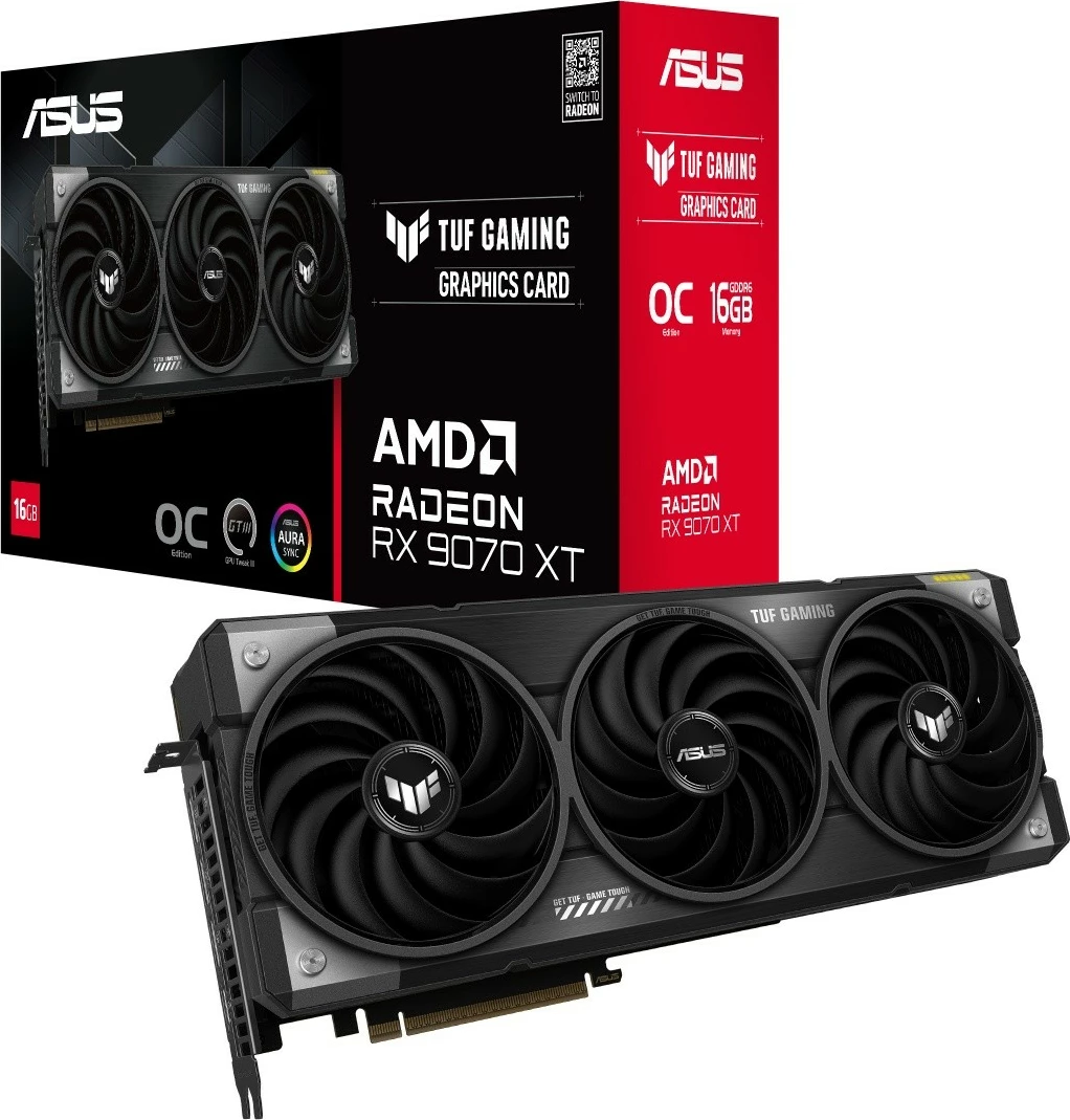 Kartë grafike, Asus TUF Gaming RX 9070 XT OC (TUF-RX9070XT-O16G-GAMING), 16GB GDDR6 256-bit, PCIe 5.0, 3x DisplayPort + HDMI