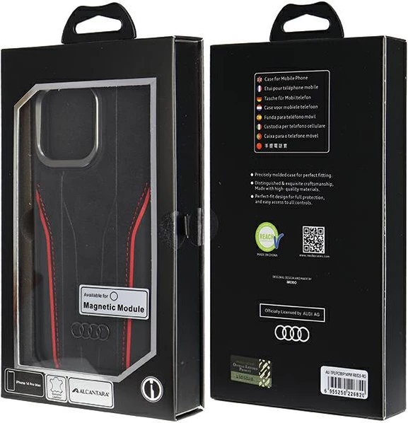 Mbështjellës Audi Genuine Leather me MagSafe për iPhone 14 Pro Max, zi e kuqe
