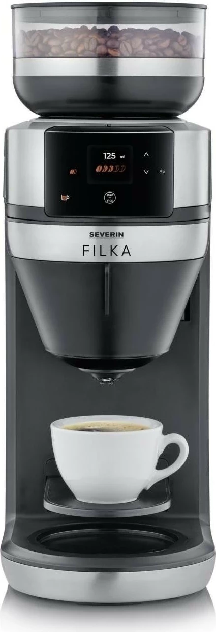 Aparat kafeje Severin KA 4853 FILKA inox, mulli çeliku, ekran LED, 2L, e zezë mat