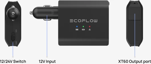 Karikues automatik i mençur i baterisë së veturës EcoFlow Smart Auto Battery Charger 12/24V, 5000801002, e zezë, set me kabllo XT60 me kllapa