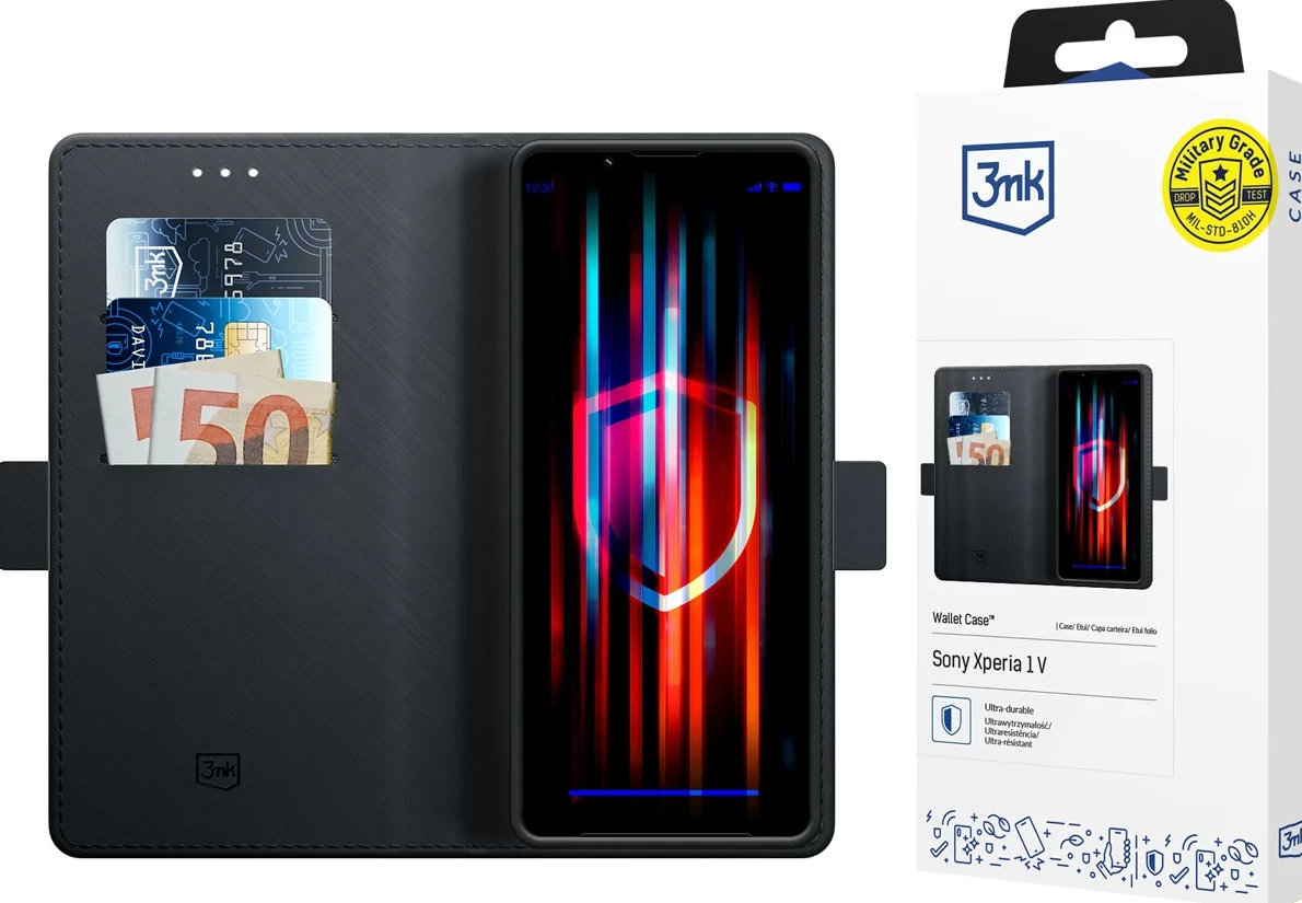 Mbështjellës 3mk Protection Wallet Case për Sony Xperia 1 V, me kapak magnetik, 3 xhepa, funksion stand, i zi