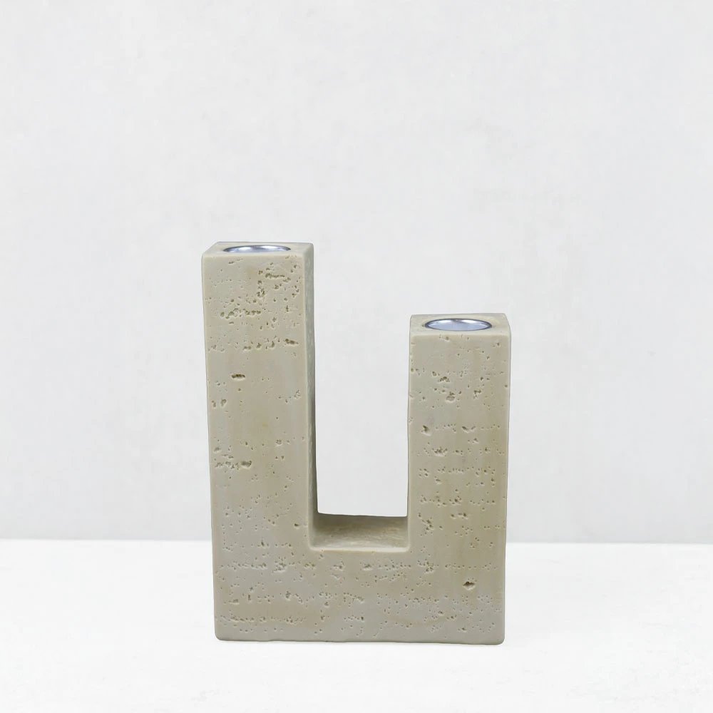 Mbajtëse qirinjsh FLUX III, rrëshirë, bezhë, 12x4x16cm