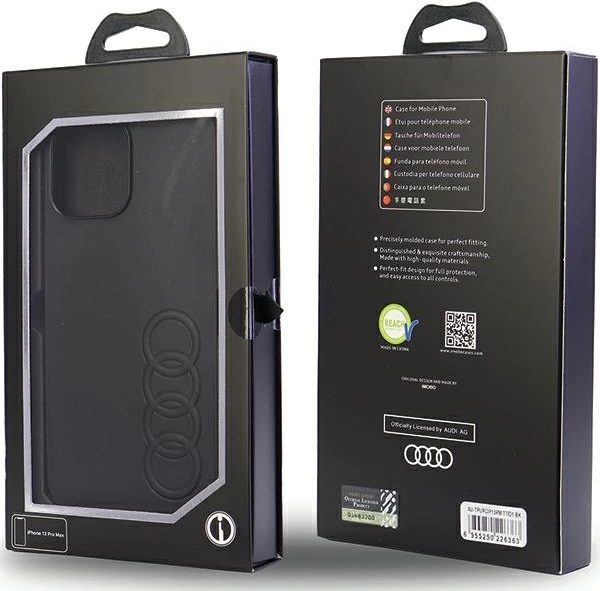 Mbështjellës Audi për iPhone 13 Pro Max 6.7", lëkurë sintetike, zi