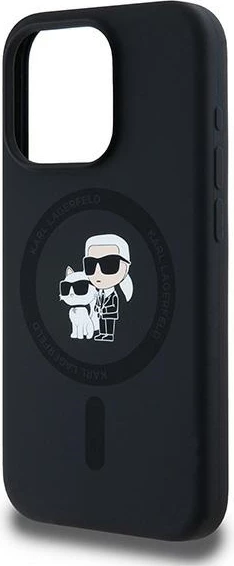 Mbështjellës Karl Lagerfeld Silicone Karl & Choupette MagSafe për iPhone 15 Pro, i zi