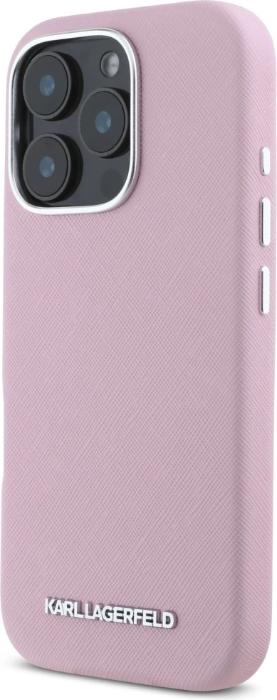 Mbështjellës Karl Lagerfeld Saffiano Full Wrapped Elongated Metal Logo MagSafe për iPhone 16 Pro Max, Rozë