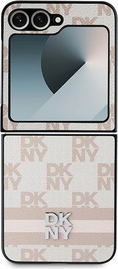 Mbështjellës DKNY për Samsung Galaxy Z Flip 6, model Checkered Pattern Printed Stripes, Rozë
