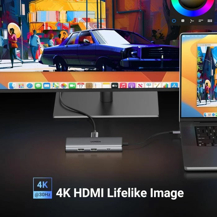 Hub USB-C UGREEN Revodok 15531, USB 3.2 10Gbps, HDMI 4K@30Hz, PD 100W, lexues SD/TF, gri