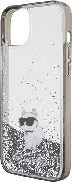 Mbështjellës Karl Lagerfeld Liquid Glitter Choupette për iPhone 15 Plus, Transparent, Silver