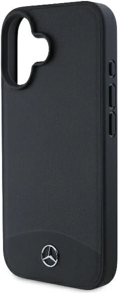 Mbështjellës Mercedes për iPhone 16, MagSafe, lëkurë teksturë dhe e lëmuar, e zezë