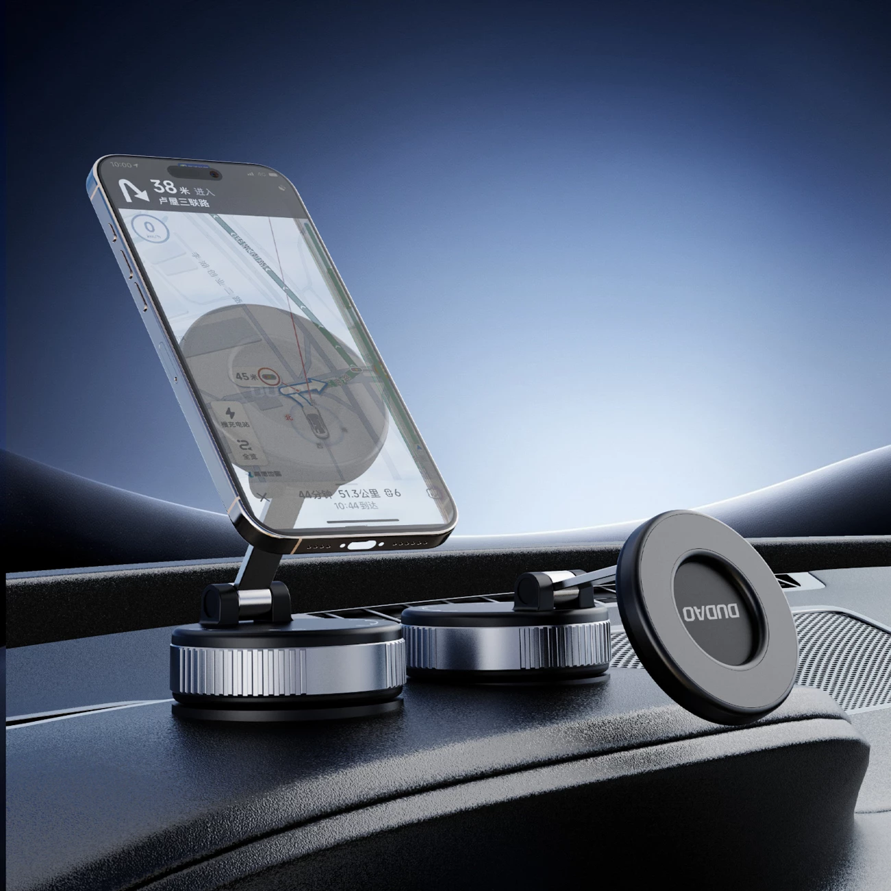 Mbajtës telefoni për veturë Dudao F24PRO, magnetik MagSafe, gotë thithëse për xham/tablolinë, i rregullueshëm 360°, i zi