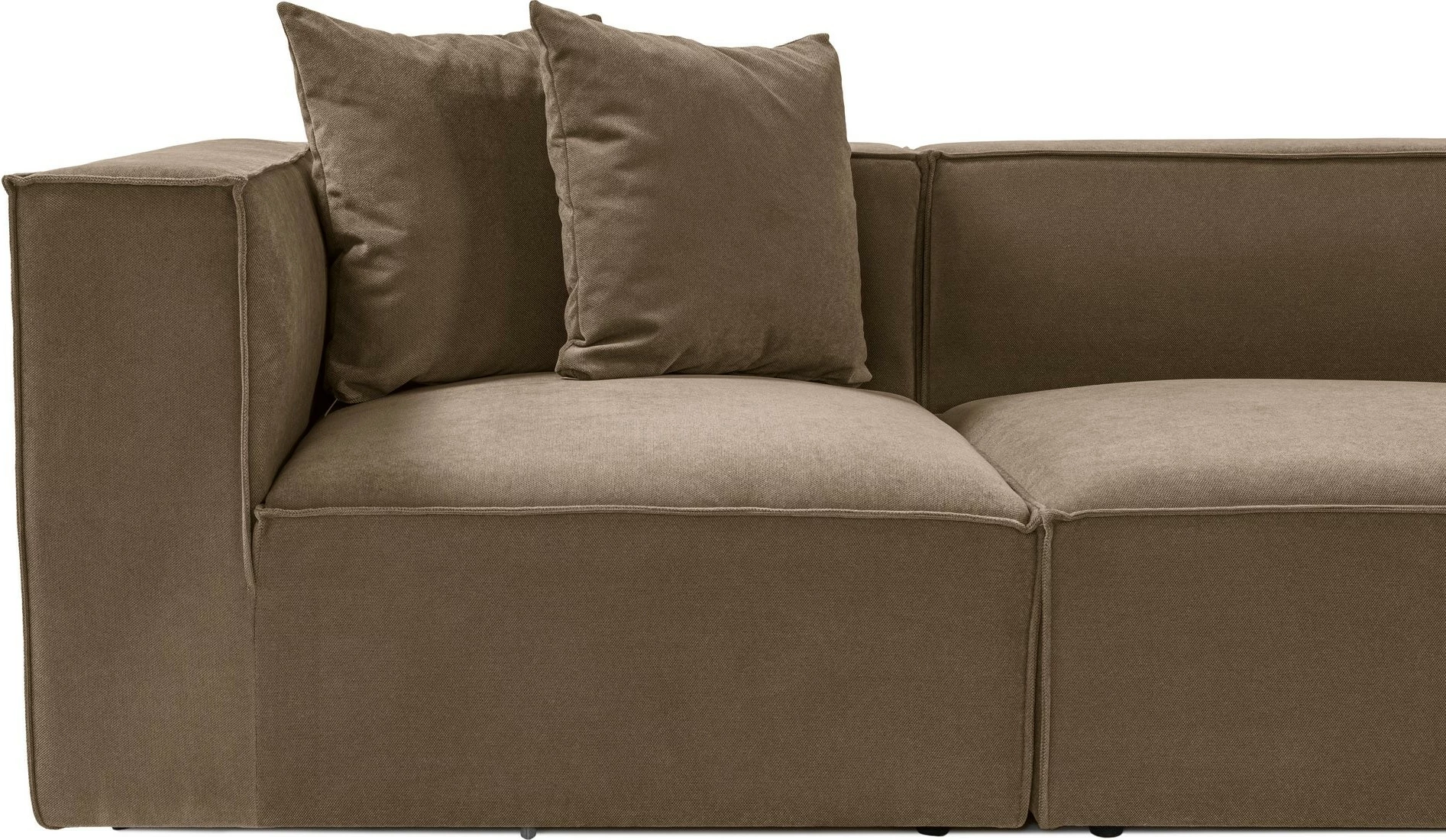 Këndore Sora me pouffe, kornizë druri, pëlhurë lino, kafe, 350x65x190cm