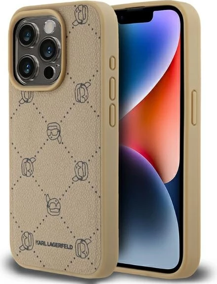 Mbështjellës Karl Lagerfeld Magsafe Karl Head për iPhone 15 Pro, Bezhe