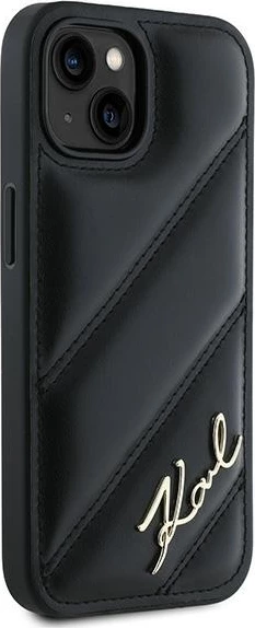 Mbështjellës Karl Lagerfeld Diagonal Quilted Script për iPhone 15 Plus / 14 Plus, e zezë