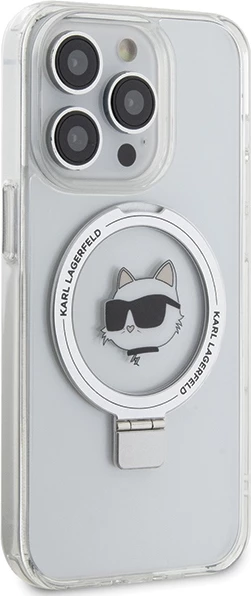 Mbështjellës Karl Lagerfeld Ring Stand Choupette Head MagSafe për iPhone 15 Pro 6.1", Bardhë