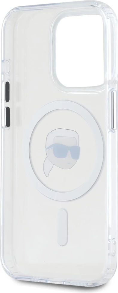 Mbështjellës Karl Lagerfeld IML Metal Karl Head MagSafe për iPhone 15 Pro, Bardhë
