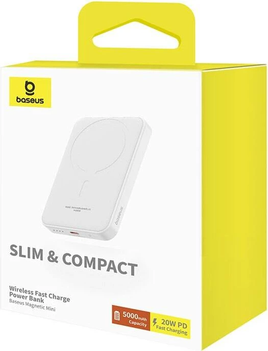 Powerbank Baseus P10022107223-00, 5000mAh, USB-C 20W, i bardhë