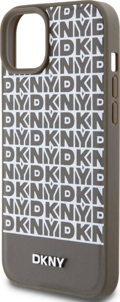 Mbështjellës DKNY Leather Printed Pattern Metal Logo MagSafe për iPhone 15/14/13, Kafe