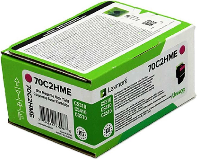 Toner, Lexmark, 702HME 70C2HME, kapacitet i lartë, rendiment 2,400–4,400 faqe, magenta