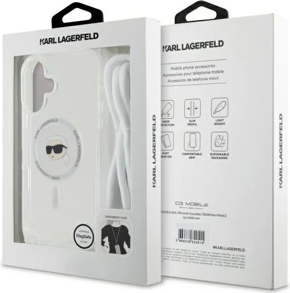Mbështjellës Karl Lagerfeld Crossbody IML Karl Head MagSafe për iPhone 16, Transparent