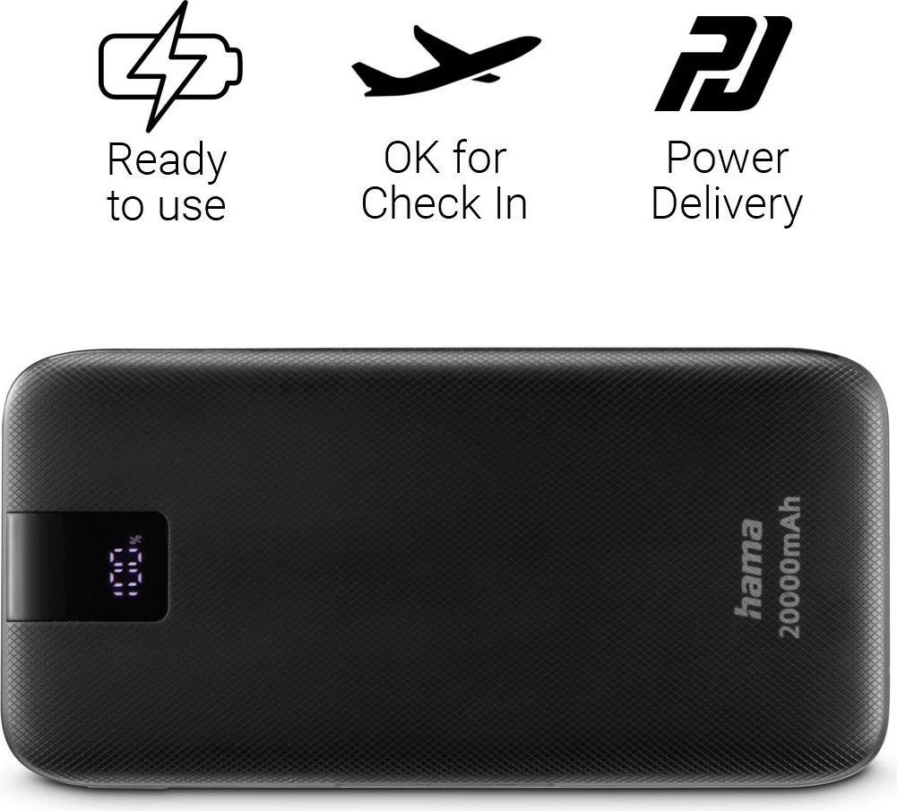 Power bank Hama PD 20000 mAh, 3 porta, Anthracite